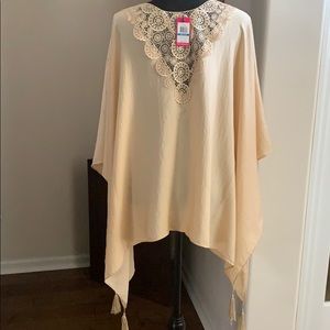 Vince Camuto Cover up with Lace Insert on Back, Tassels on Ends and Arm Holes